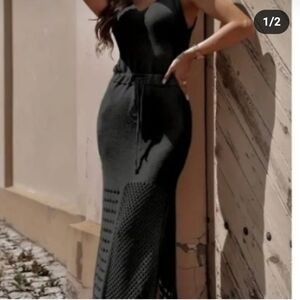 Black Maxi Pencil Dress with Slit for Cocktail